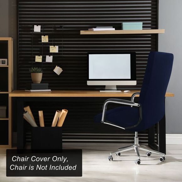Stretch Jacquard Office Cover Swivel Chair Protector Medium Navy Blue - Picture 3 of 6